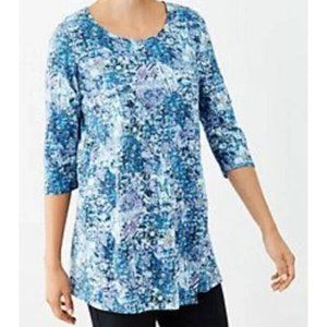 J. Jill Top Medium Petite MP Blue Purple Pure Jill Printed Wrap Tunic 3/4 Sleeve